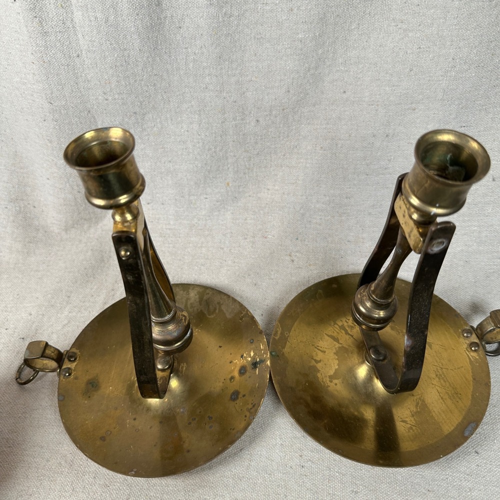 Vintage Brass Gimbal Ship Candlesticks Set of 2 Nautical Taper Candle Holders - Picture 10 of 10